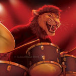 Percussion Predator Furry Drummer Lion Painting