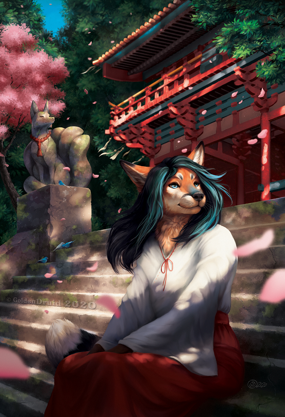Shrine Maiden Anthro Furry Fox Vixen Art Painting