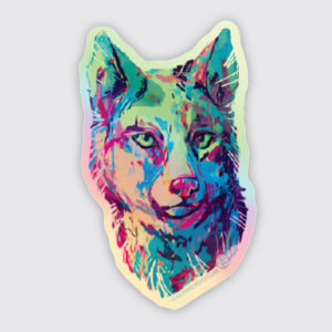 holographic colorful wolf sticker