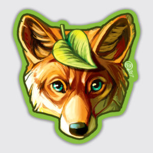 fox face sticker with leaf