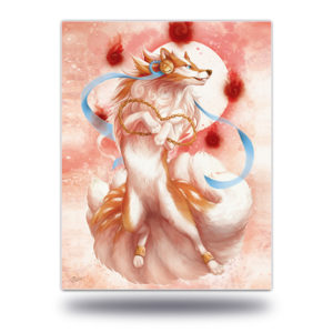 Day Bearer Print pink white fantasy kitsune art