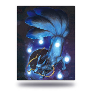 Night Breaker Print fantasy blue black kitsune art