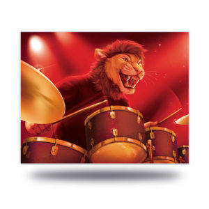 Percussion Predador Print furry lion drummer art