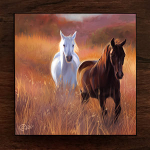 Bright Meadow Horses Canvas Painting