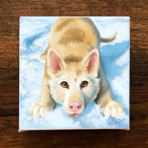 Puppy Dog Playing in the Snow Canvas Art Print