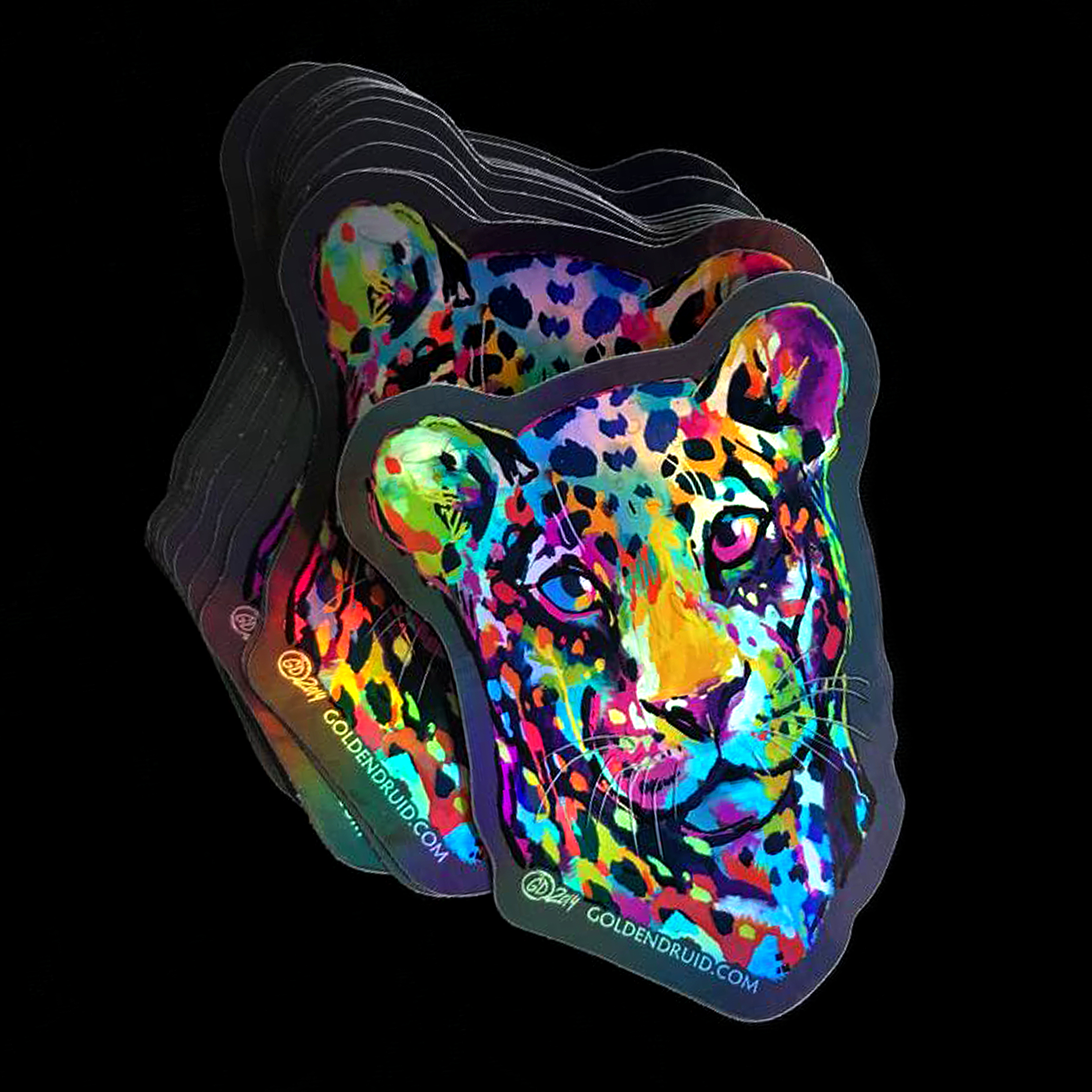 colorful leopard holographic sticker