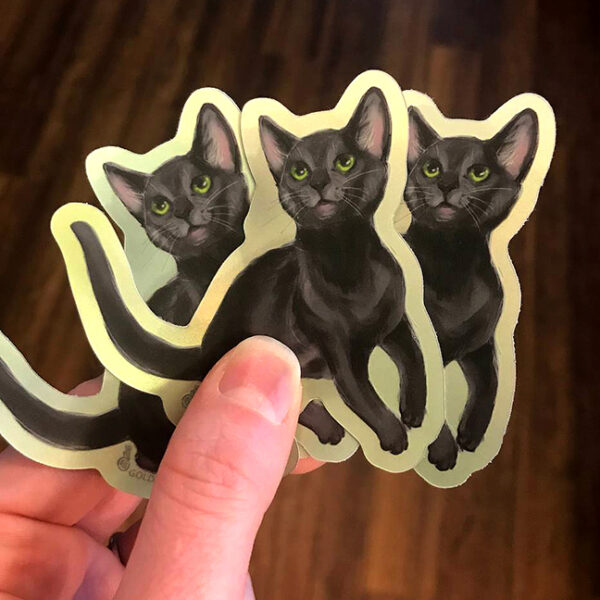 Iridescent black kitten shiny sticker