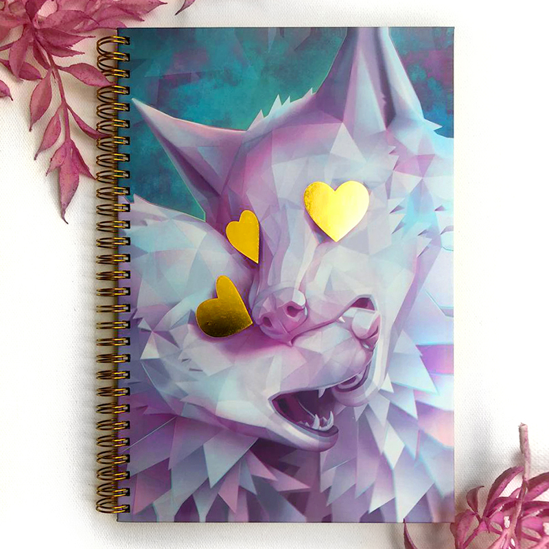 Love in the Abstract Pastel Heart Wolves Hard Cover Reusable Sticker Book Gold Foil Release Paper B5 Large