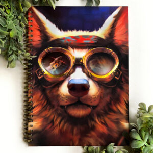 Wolf with goggles cutting wire steampunk furry design Hard Cover Reusable Sticker Book Gold Foil Release Paper B5 Large