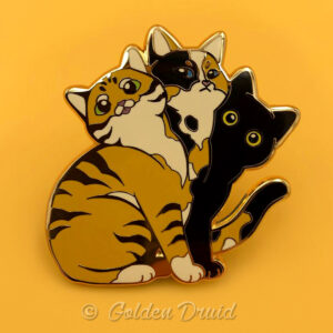 gold purrberus orange tabby calico black cat hard enamel pin