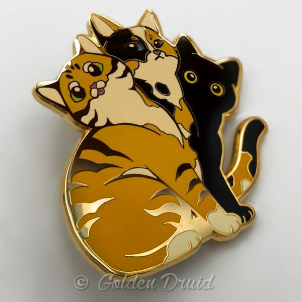 gold purrberus orange tabby calico black cat hard enamel pin