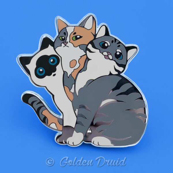 silver purrberus grey tabby dilute calico siamese cat hard enamel pin