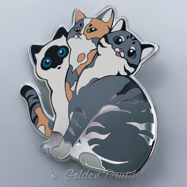 silver purrberus grey tabby dilute calico siamese cat hard enamel pin