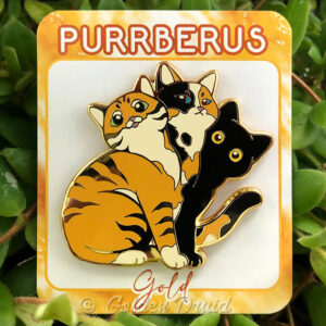 gold purrberus orange tabby calico black cat hard enamel pin
