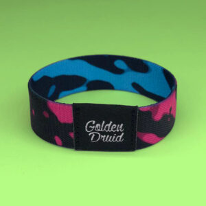 stretchy fabric nfc chip wristband toxic blue pink black splotches design