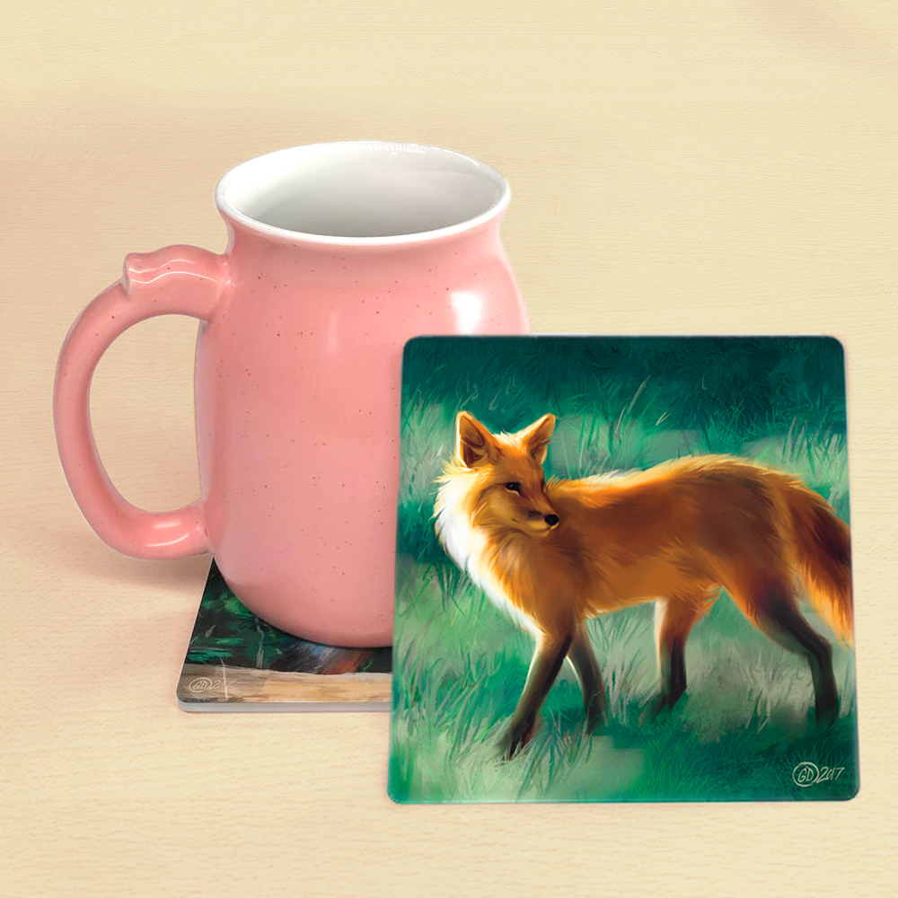 red fennec arctic grey gray fox square no slip backing acrylic drink coaster set