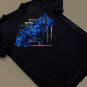 Eternal Interim 3 headed black and blue jaguar metallic gold eco-friendly shirt